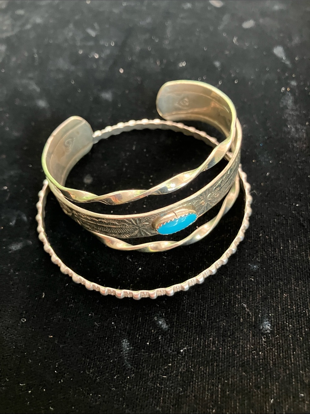Silver-Tone Turquoise Accent Stackable Bracelet Set